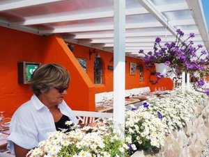 Lis Henriksen, tartelemesterens  mor, passer mange af blomsterne på Cafe Alrø